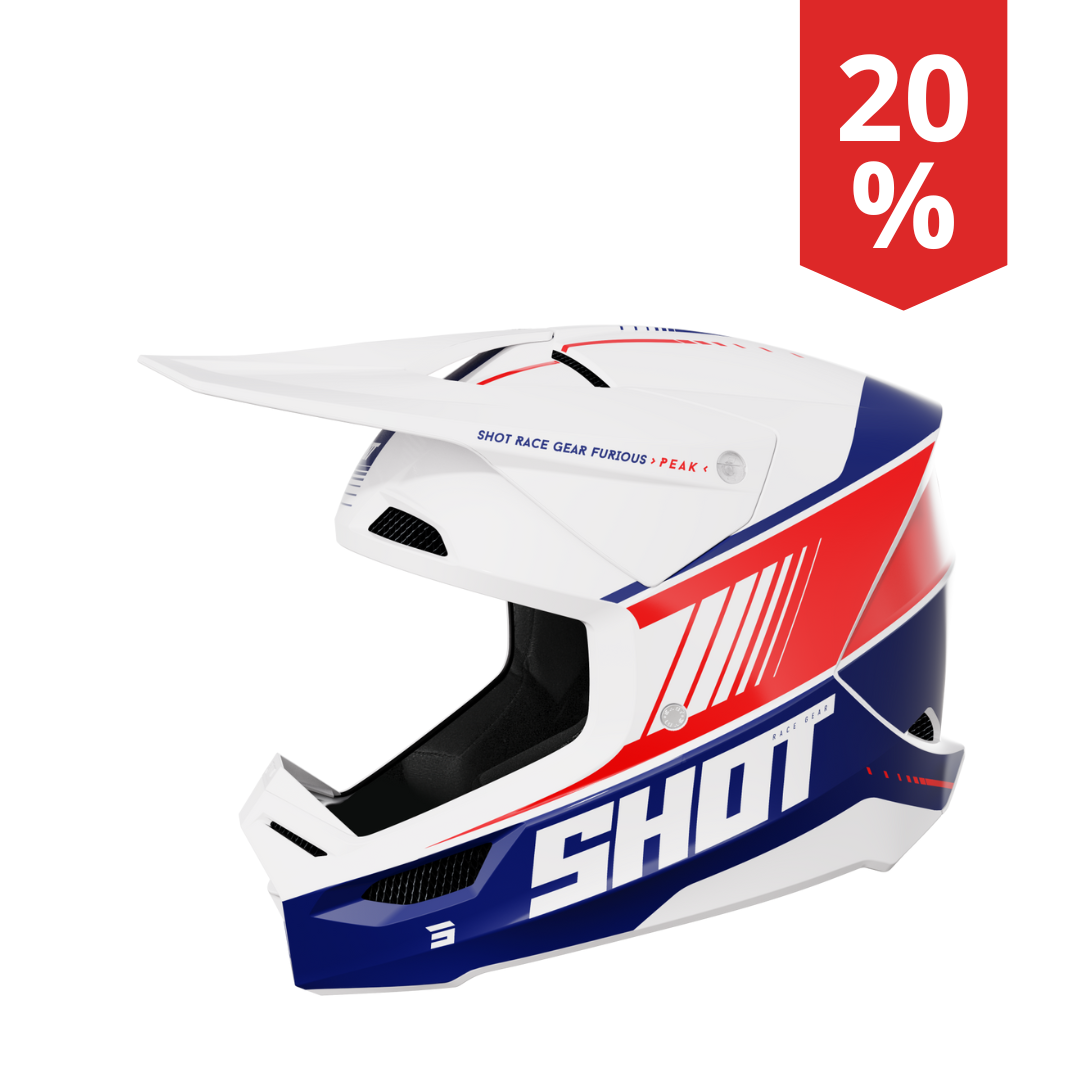 Casco Motocross Bambino Shot Furious Peak Blu rosso Bianco