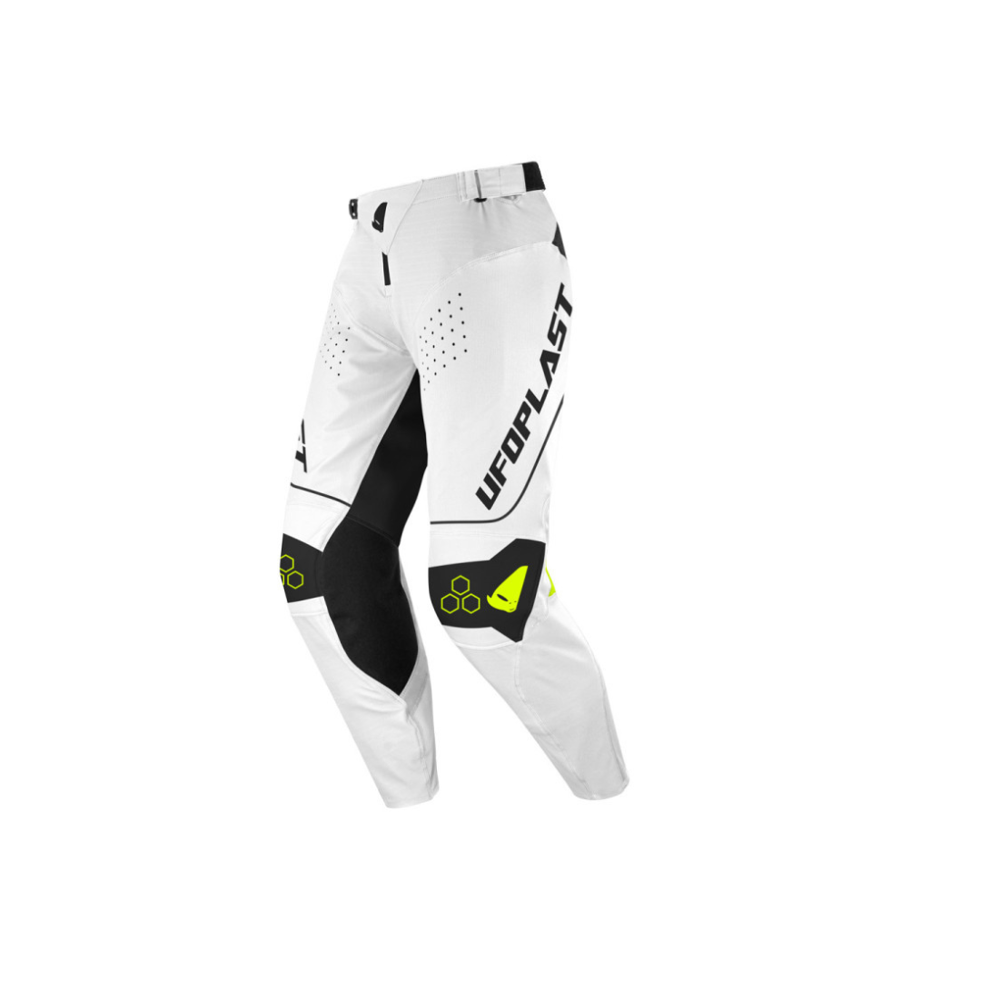 Pantaloni Motocross Ufo Plast Ares- Bianco Giallo Fluo