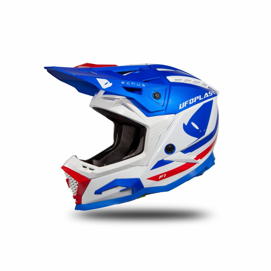 Casco Motocross Ufo Plast Echus Blu Rosso Bianco
